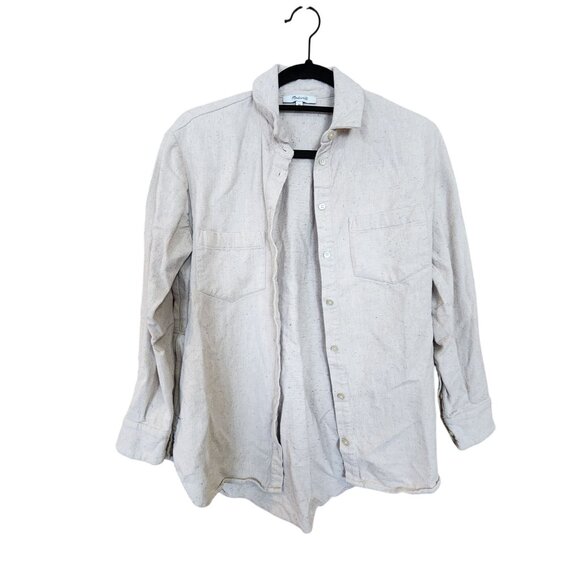 Madewell Womens Speckled Button-Up Shirt X-Small Beige Long Sleeve - Picture 1 of 3